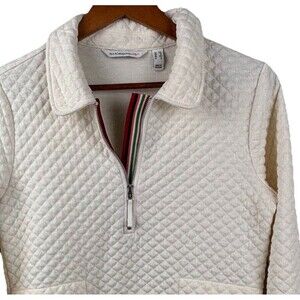 Isaac Mizrahi Live! Quilted Half-Zip Pullover In Ivory Sz XS Pockets Collar Soft